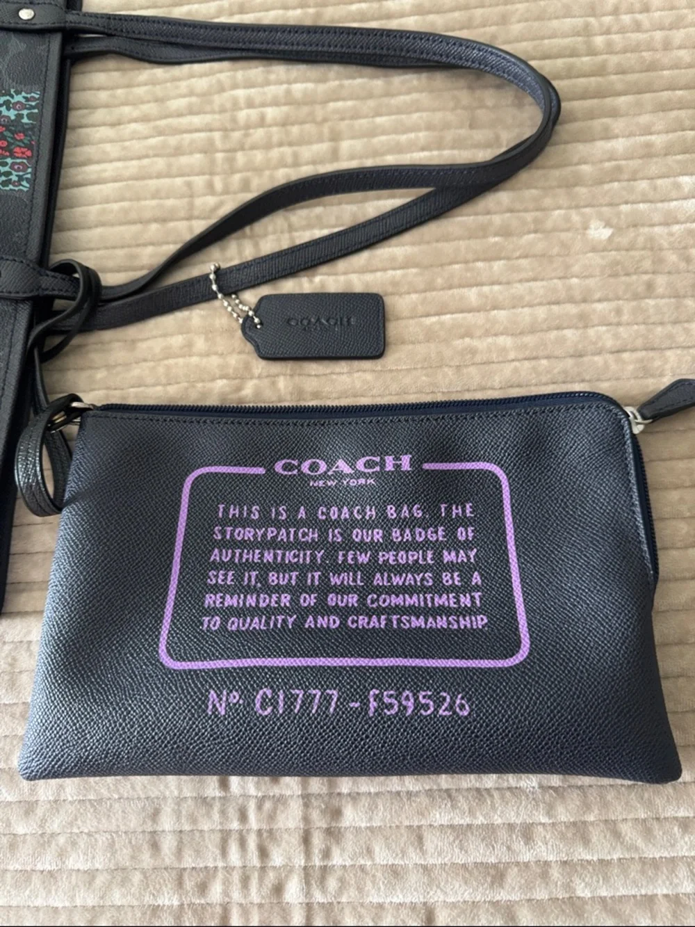 Coach Reversible Canvas CityTote Signature Varsity Floral Stripe Purple Star EUC